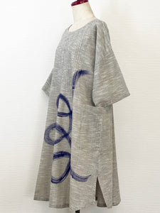 Pintuck Dress - Brush Paint - Light Grey/Blue