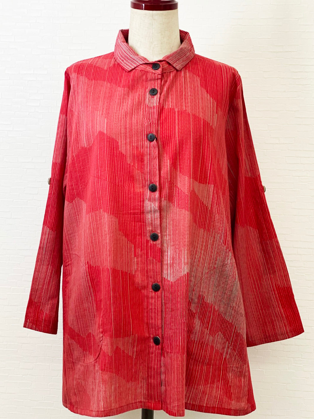Simple Jacket - Stripe Textile Print - Red