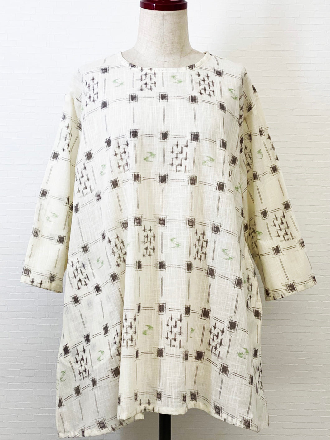 Simple Pullover - Grid Art Print - Natural/Green