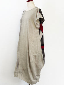 Asym Tuck Dress - Obi Print - Light Grey