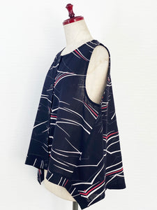 Flare Crop Vest - Mountain Line Print - Black