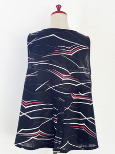 Flare Crop Vest - Mountain Line Print - Black