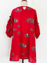 Gathered Sleeve Tunic - Twilight Print - Red