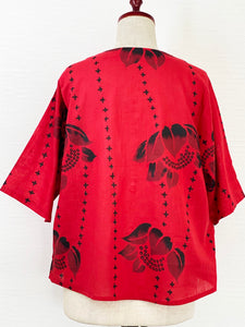 Crop Jacket - Lotus Flower Print - Red