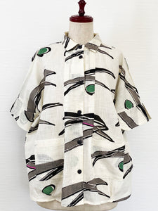 Short Sleeve Tuck Jacket - Bamboo Bubble Print - Natural