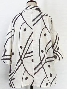 Side Slit Jacket - Modern Wave Print - Natural