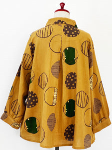 Tuck Panel Jacket - Multi Polka Dots Print - Mustard