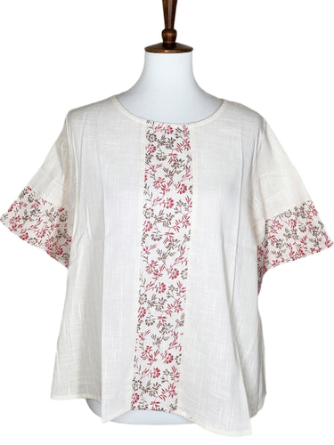 Wide Sleeve Top - Mini Flowers Print - Natural