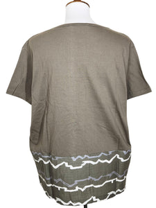 T-Top - Knit Solid/Wavy Stripes Print - Khaki