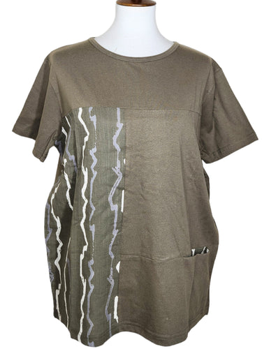 T-Top - Knit Solid/Wavy Stripes Print - Khaki