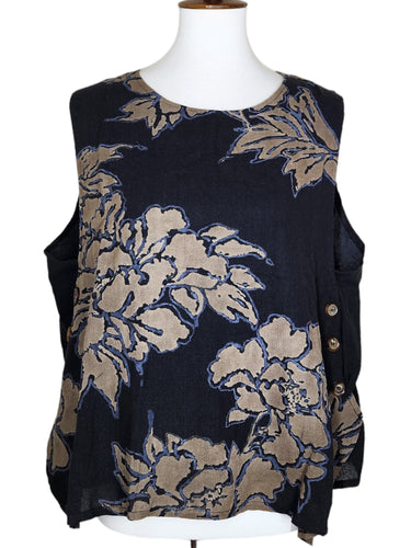 Sleeveless Top - Nostalgic Flower Print - Charcoal