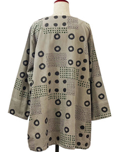 Hidden Button Jacket - Corduroy - Multi Dots Print - Beige