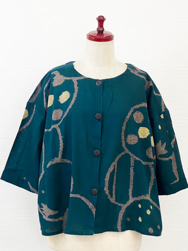Tuck Crop Jacket - Fruitful Print - Green