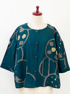 Tuck Crop Jacket - Fruitful Print - Green