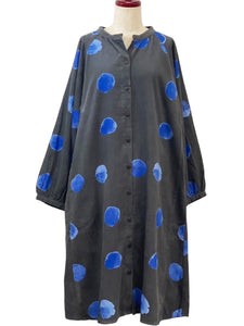Button Front Dress - Corduroy - Watercolor Print - Dark Grey