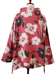 Drawstring Asymmetrical Pullover - Double Gauze - Floral Print - Mauve