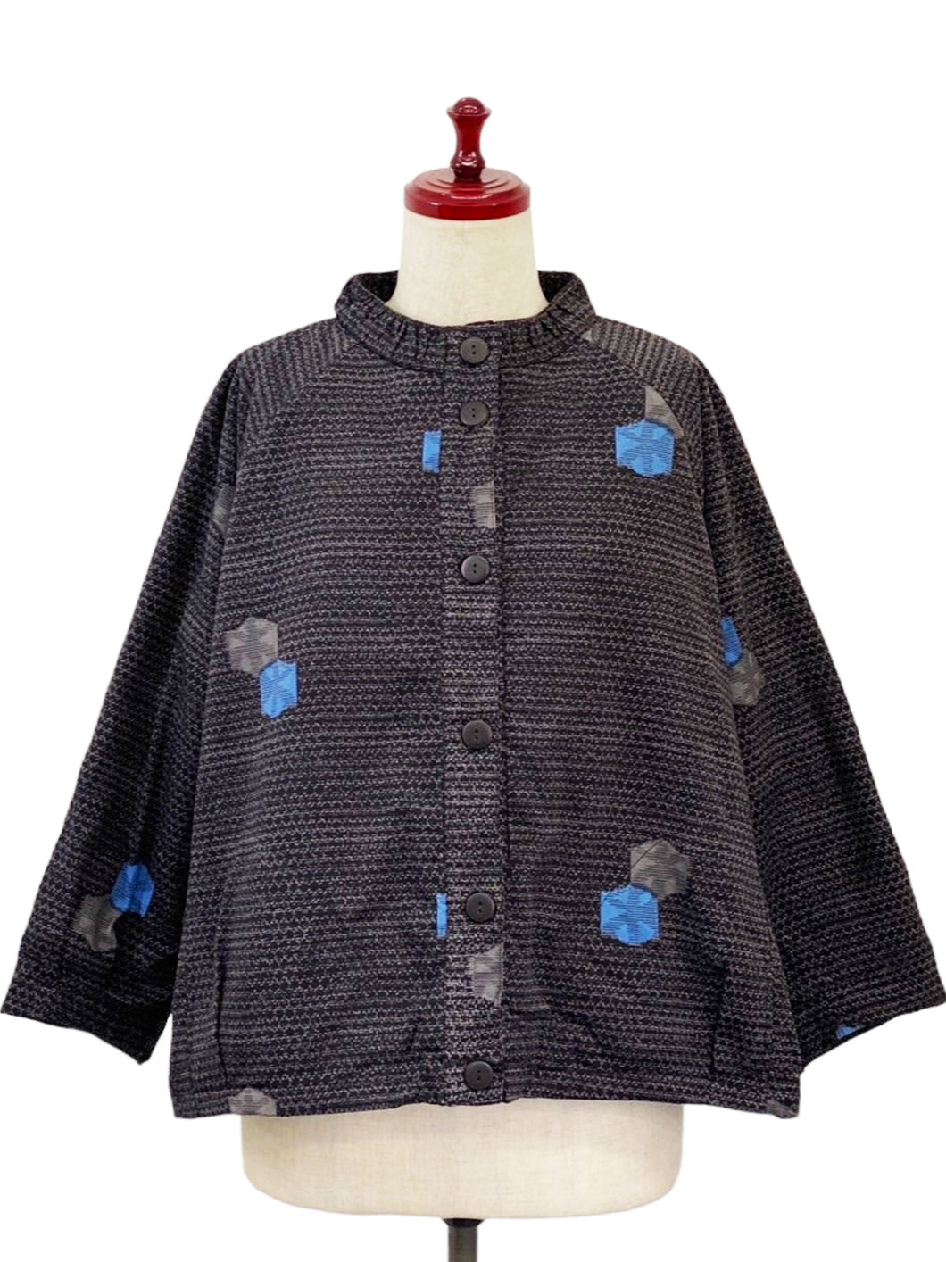 Ruched Collar Jacket - Fleece Lined - Star Glory Print - Black