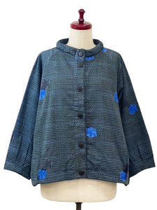 Ruched Collar Jacket - Fleece Lined - Star Glory Print - Green