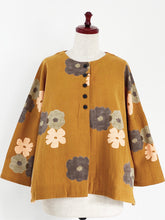 Half Button Pullover - Floral Print - Mustard