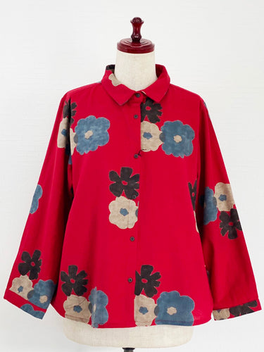 Tab Sleeve Jacket - Floral Print - Red