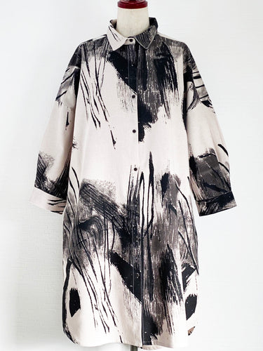 Long Jacket - Sumi Brush Print - Light Grey