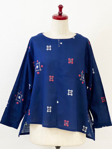 Asymmetrical Pullover - Square Stitches Print - Dark Blue