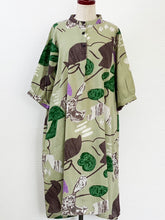 Gathered Sleeve Dress - Garden Print - Light Green