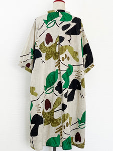 Gathered Sleeve Dress - Garden Print - Light Grey