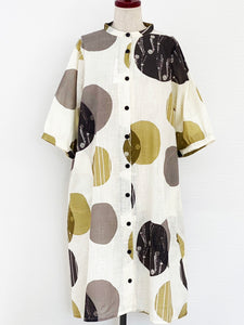 Button Front Dress - Pop Print - Natural