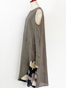 Sleeveless Panel Bubble Dress - Solid/Desert Print - Grey