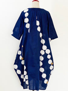 Panel Bubble Dress - Bead Strands Print - Dark Blue