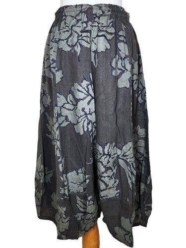 Wide Pants - Nostalgic Flower Print - Dark Green