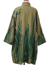 Tab Sleeve Coat - Fleece Lined - Abstract Scribble Print - Light Brown