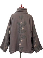 Cowl Neck Jacket - Fleece Lined - Laurel Print - Grey