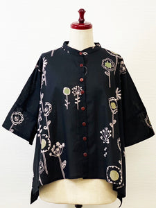 Short Jacket - Clover Flower Print - Black