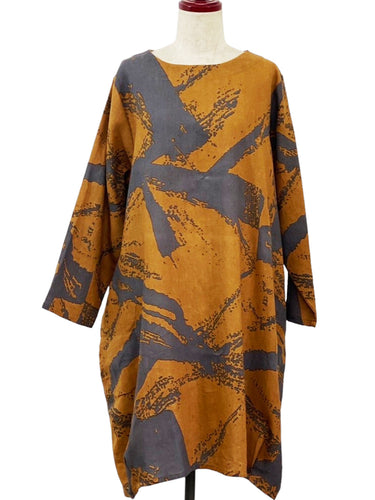 Tuck Dress - Random Paint Print - Mustard