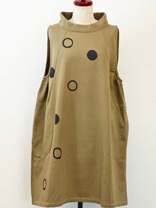 Bell Dress - Fleece - Solid with Multi Circle Print - Khaki