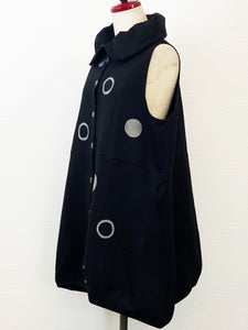 Bubble Long Vest - Fleece - Solid with Multi Circle Print - Black