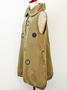 Bubble Long Vest - Fleece - Solid with Multi Circle Print - Khaki