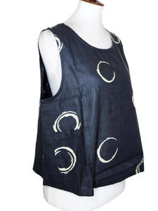 Sleeveless Crop Top - Circle Print - Black