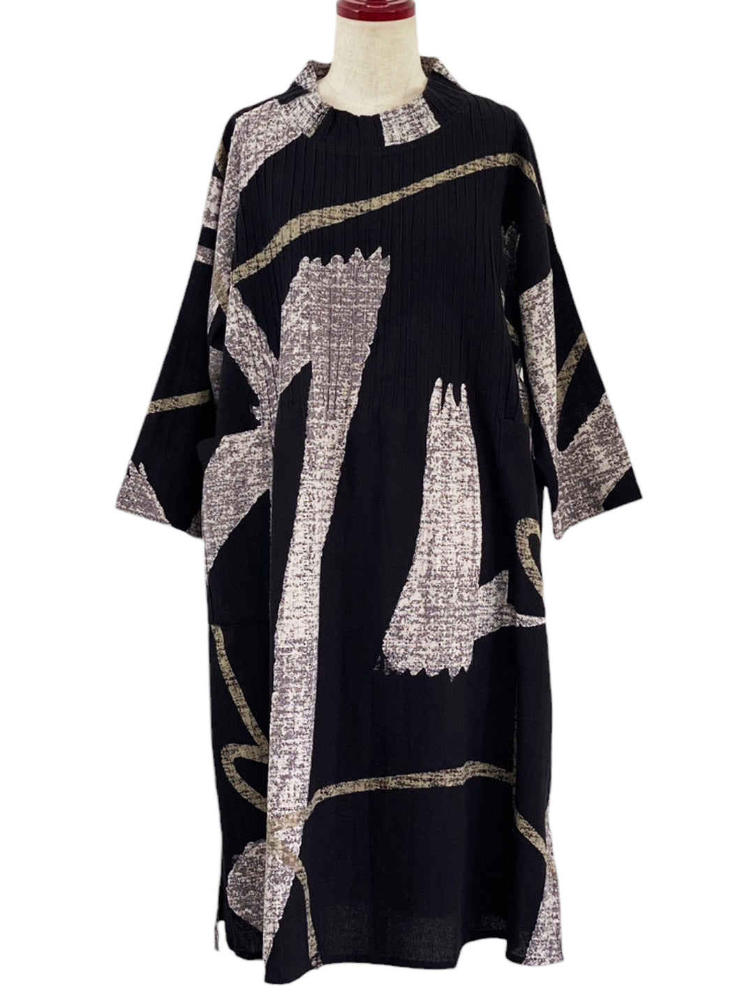 Tuck Dress - Abstract Paint Print - Black