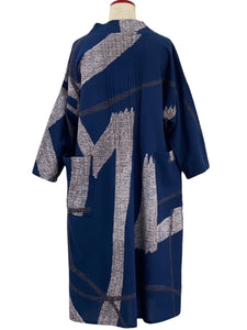 Tuck Dress - Abstract Paint Print - Dark Blue