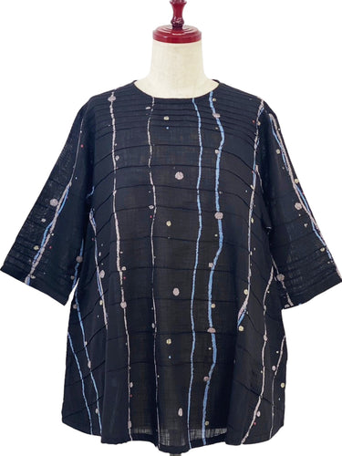 Pintuck Pullover - Water Buttercup Print - Black