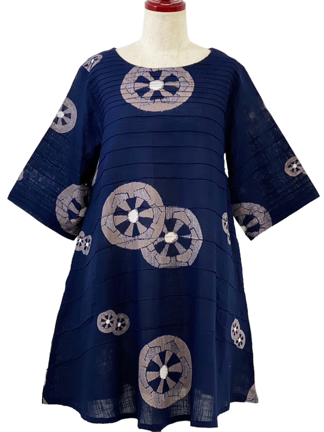 Pintuck Tunic - Wheels Print - Dark Blue