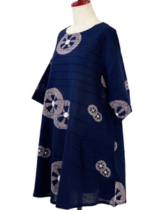 Pintuck Tunic - Wheels Print - Dark Blue