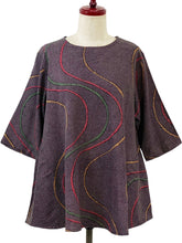 Simple Tunic - Twill Wavy Line Print - Black