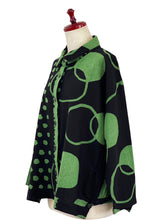 Button Accent Tuck Jacket - Multi Circles Print - Black