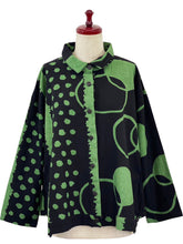 Button Accent Tuck Jacket - Multi Circles Print - Black