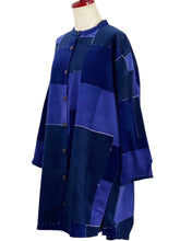 Long Jacket - Corduroy - Color Blocks Print - Dark Blue