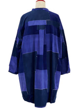 Long Jacket - Corduroy - Color Blocks Print - Dark Blue